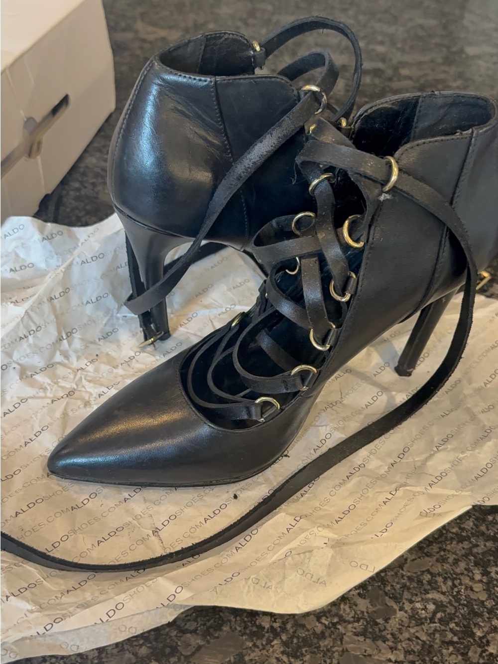 Aldo Black Pointed-Toe Lace-Up Stiletto Heels